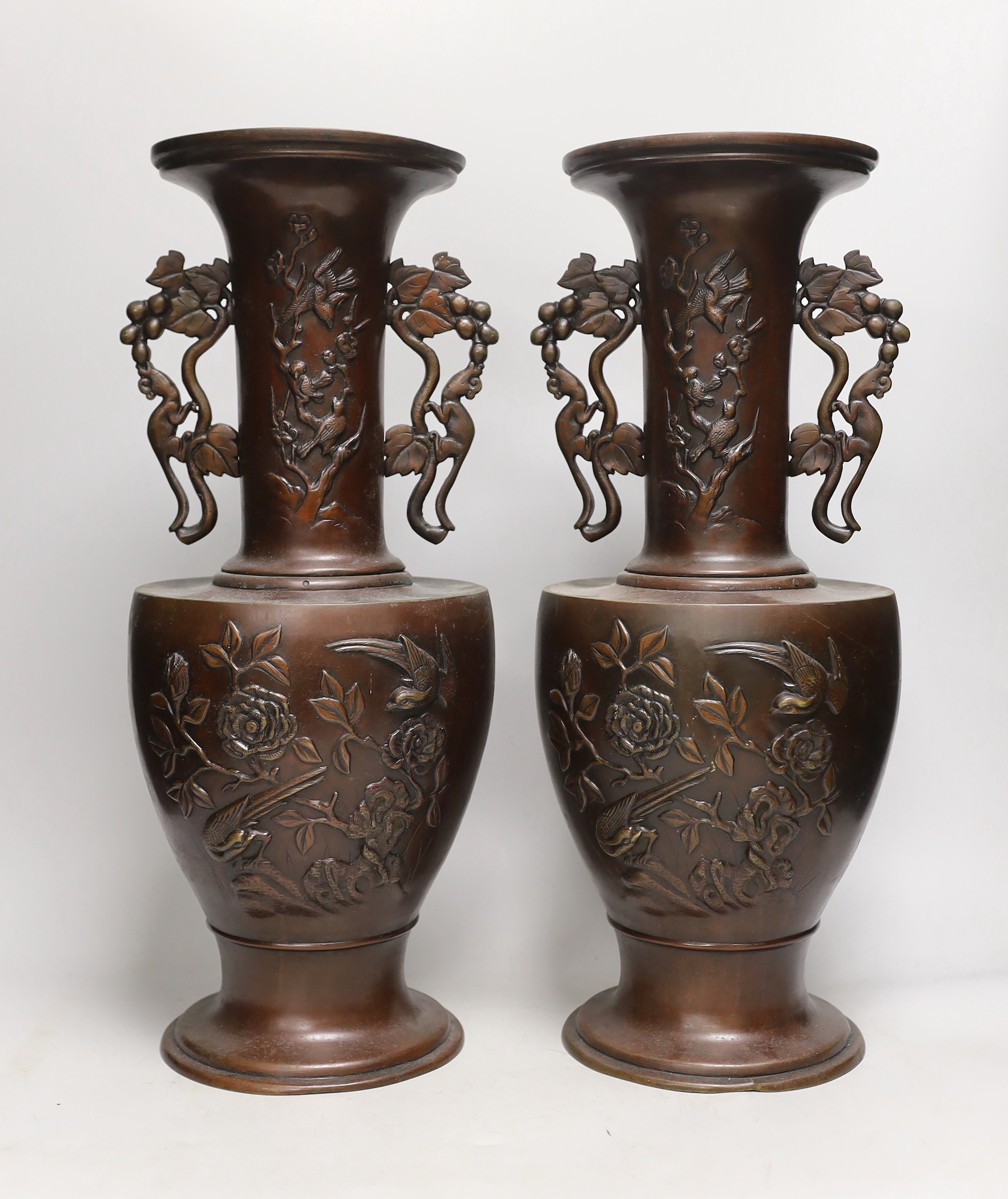 A pair of Japanese Meiji period bronze vases, 45.5cm